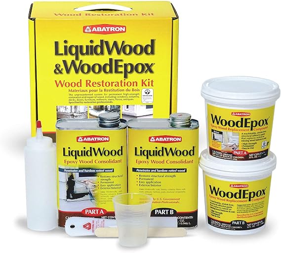 Abatron Wood Restoration Kit - 4 Quart - Includes LiquidWood Epoxy Resin Wood Hardener and WoodEpox Wood FIller | Includes LiquidWood Epoxy Resin Wood Hardener, Includes WoodEpox Wood Filler