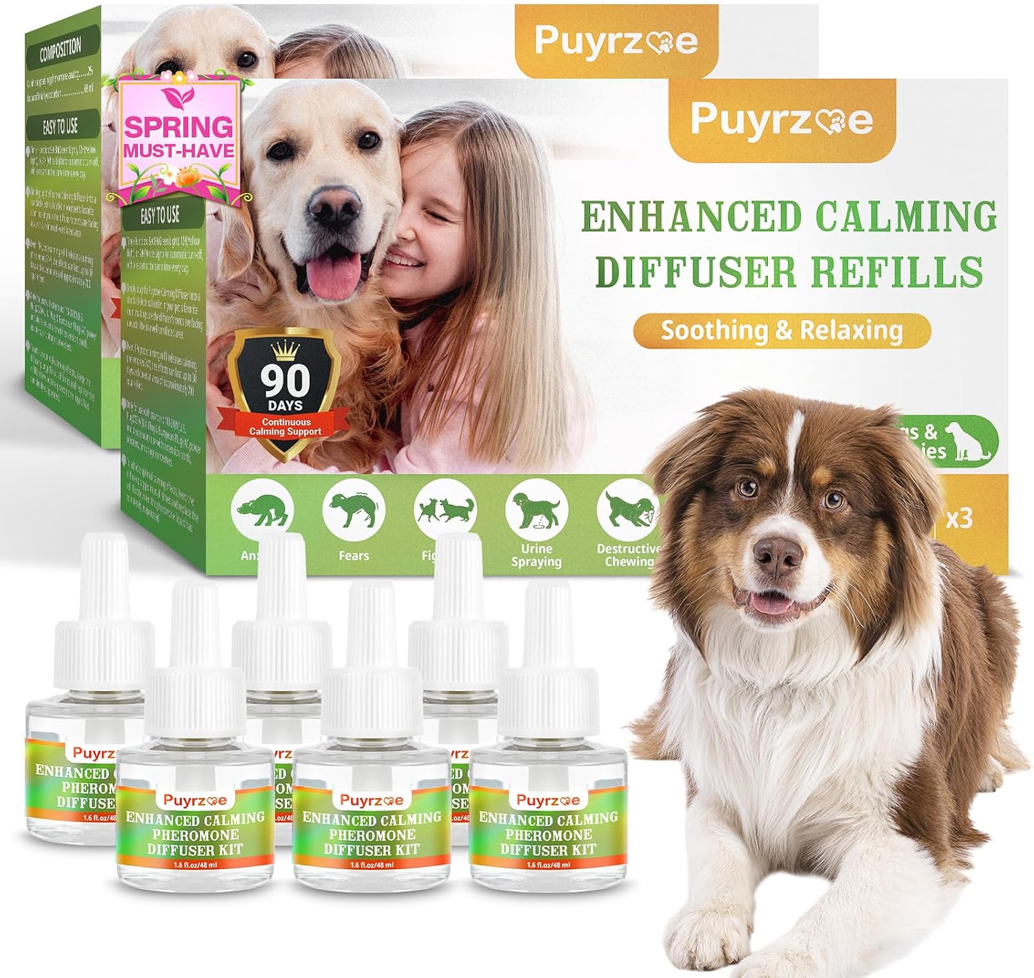 puyrzoe 6 Refills - Dog Calming Pheromones Refills with Three Timing Functions, 6-IN-1 Dog Calming Plug In Kit, 180-Day Dog Calming Diffuser Support Anxiety, Stress, and Relaxation for Dogs