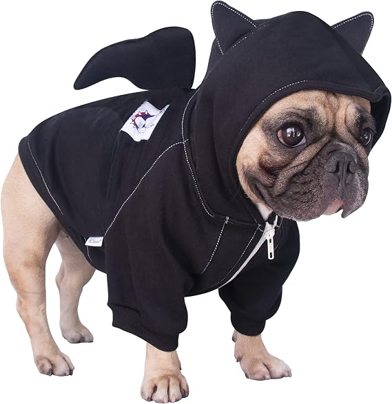 iChoue English Bulldog Halloween Bat Costume Clothes Hoodies Outfits, XXL