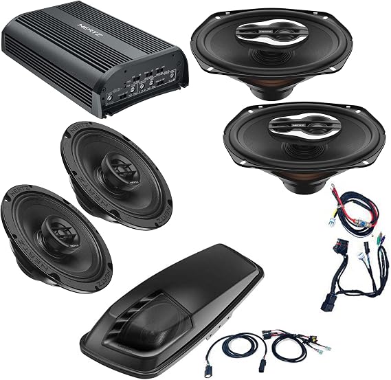 Hertz HSP3 Plug and Play 4 Speaker Kit with Saddlebag 6x9 Kit - Includes: SP4.900 amp, SX165 NEO Coax Speakers, SX690 NEO Coax Speakers, HTHP13 T-Power Harness and HD13 Saddlebag Lid Kit with HBH13