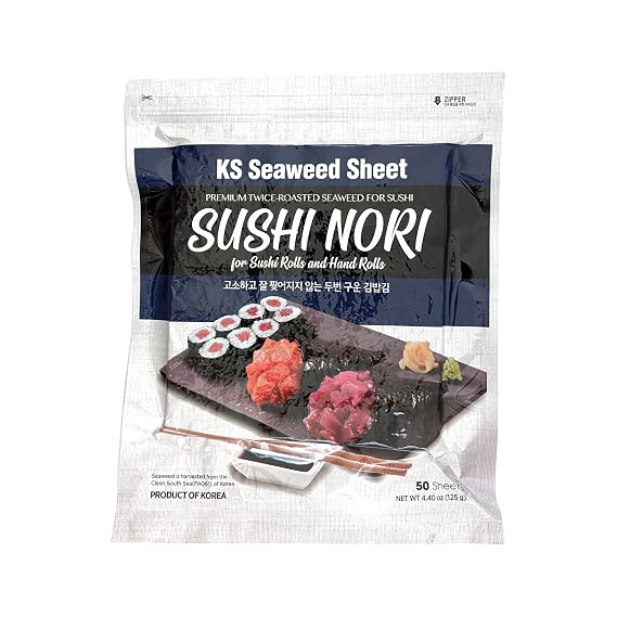 Twice Roasted Seaweed Sheets - 7.50 in x 8.25 in 50 sheets -125 grams (Also Available in 100 Sheets 250 grams)