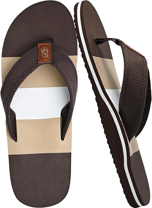 Men's Flip Flops with Arch Support - Beach Sandals Quick-Dry EVA & Woven Straps