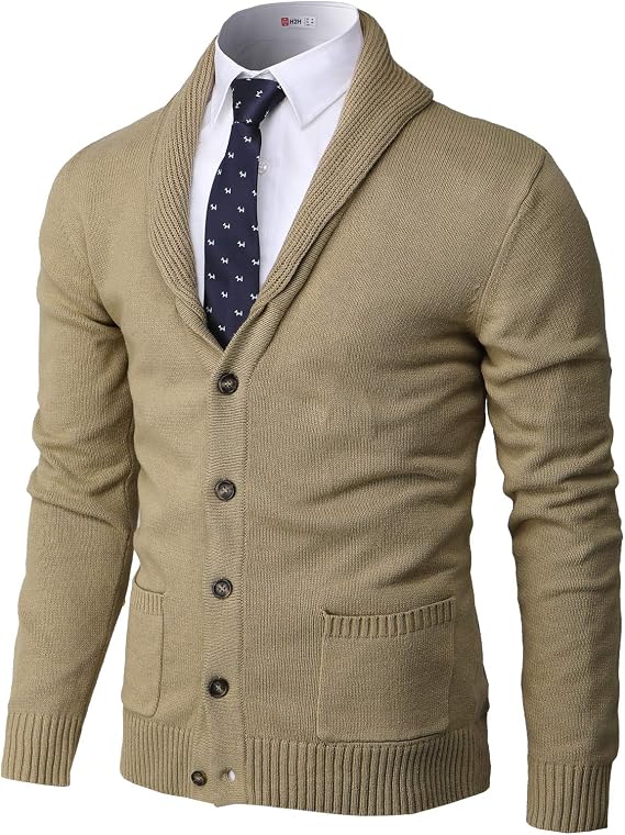H2H Mens Casual Comfortable Fit Cardigan Sweater Shawl Collar Soft Fabric