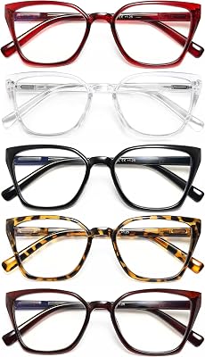 EYEURL Cat Eye Reading Glasses for women - 5 Pack Blue Light Blocking Reading Glasses Ladies 2.00 Fashion Square Frames Magnification with Spring Hinge