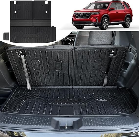 Cargo Mat for 2023-2026 Honda Pilot Accessories | All Weather Durable Trunk Cargo Mat with Backrest Mat and Left Storage Mat, Custom Fit, Odorless TPE Material, Easy to Clean