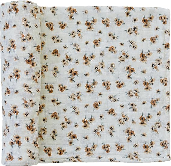 Mebie Baby Autumn Bloom Muslin Swaddle, Modern and Neutral Swaddle Blanket for Baby Girl or Boy, Soft Baby Blankets, Newborn Swaddle Blanket, 0-3 Month, Comfy Wrap, Baby Essentials & Gifts
