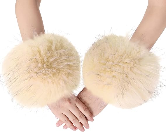 LA CARRIE Women's Leopard Print Faux Fur Wrist Cuffs Fox Furry Arm Warmer