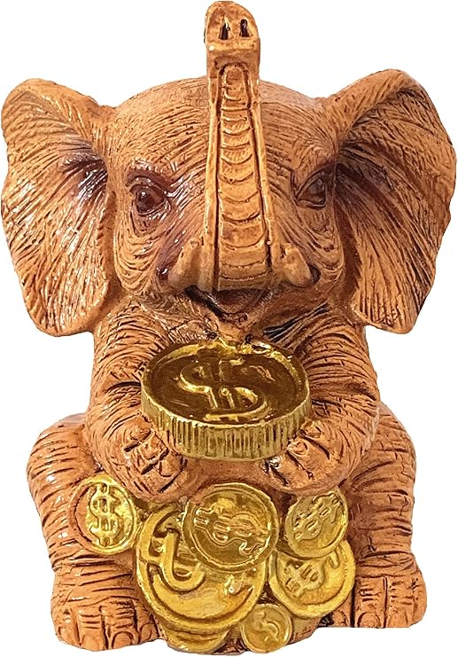 Betterdecor Feng Shui Trunk Up Lucky Elephant Statue Figurine Home Office Decor for Wealth (ICOINS)