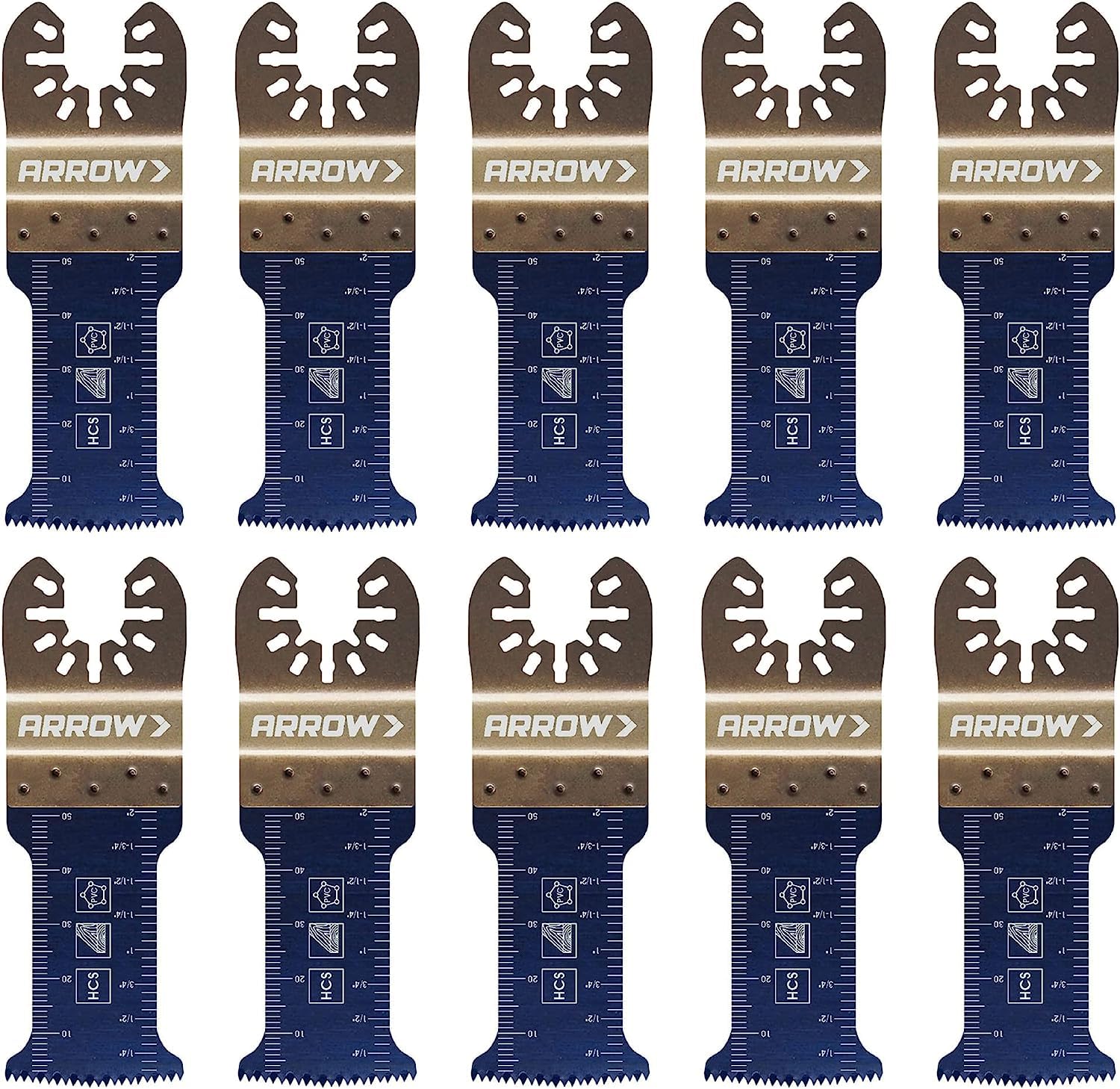 Arrow OSC102-10 Tough Curve Wood Oscillating Tool Blade for Hardwood, Wood, PVC, Drywall, Universal, Fits Most Multitools, 1-¼ Inch, 10-Pack