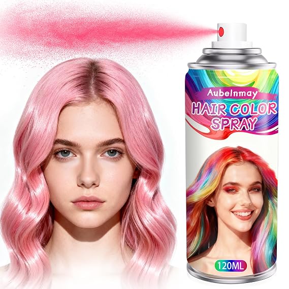 Pink Hair Spray, For Kids Women Men, Temporary Hair Dye Washable Hair Color Wax Non-Sticky For Cosplay Party DIY, Christmas Party, Halloween Crazy Hair Day (Pink, 4.06 oz)