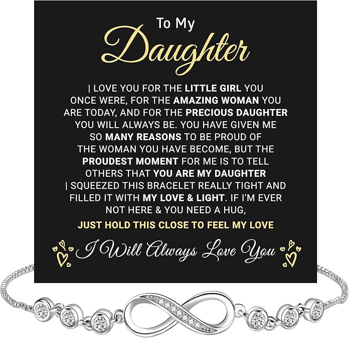 Daughter Bracelet, I Love You Daughter, Daughter Jewelry Gift From Mom or Dad with Message Card and Box Meaning
