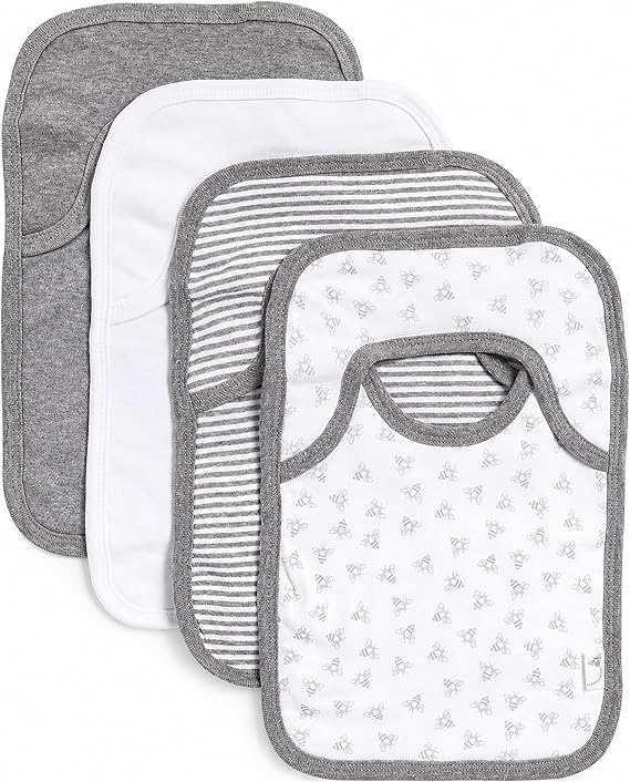 Burt's Bees Baby Bibs, Lap-Shoulder Drool Cloths, 100% Organic Cotton with Absorbent Terry Towel Backing, Blossom Pink Prints, 4-Pack Of