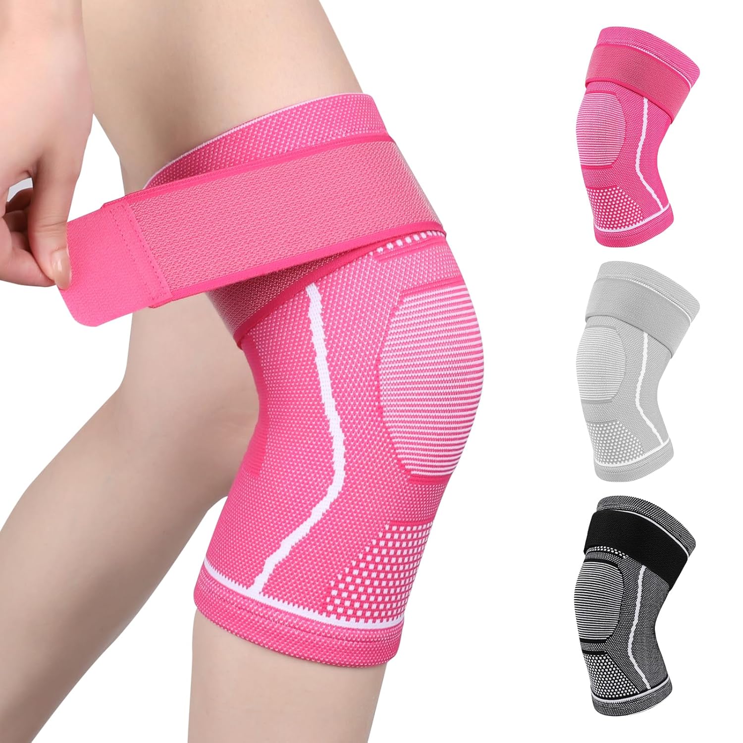 Knee Support for Women and Men Knee Brace with Adjustable Strap Compression Knee Sleeves for Arthritis, Tendinitis, Meniscus Tear,Ligament Injury, Running, Sports 1 Pack Rose red, Large