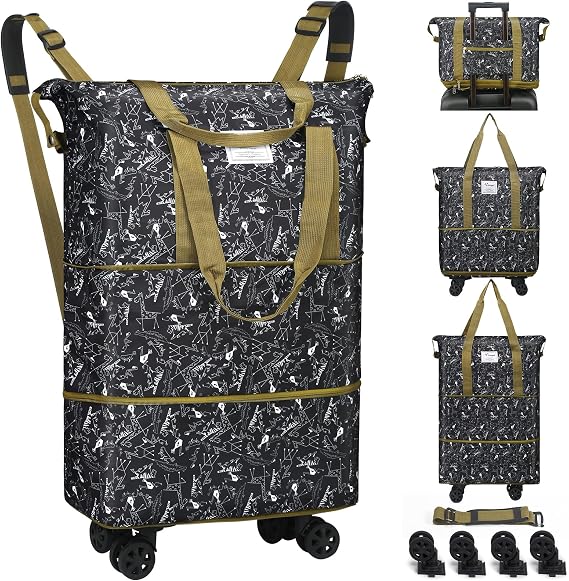 VOOWO Duffel Bag with Wheels - Rolling Foldable Expandable Duffle Bag with Wheels for Travel, Rolling Luggage Carry On Bag with Wheels, Large Rolling Backpack Weekend Bags for Men Women (Animal)