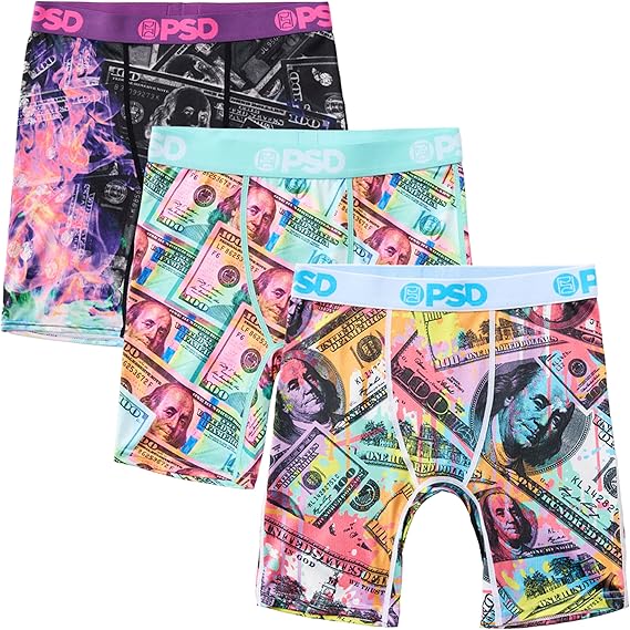 PSD Underwear Boys Youth Funny Money Boxer Brief 3 Pack, Multi, L