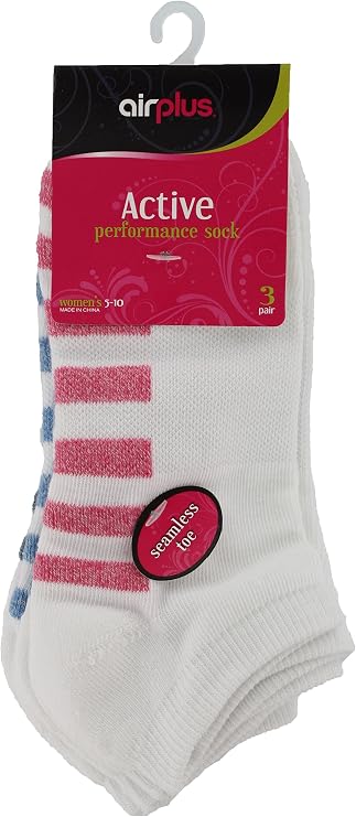 Airplus Women's Active No Show Bright Socks (3 Pack), Pink/Blue/Berry