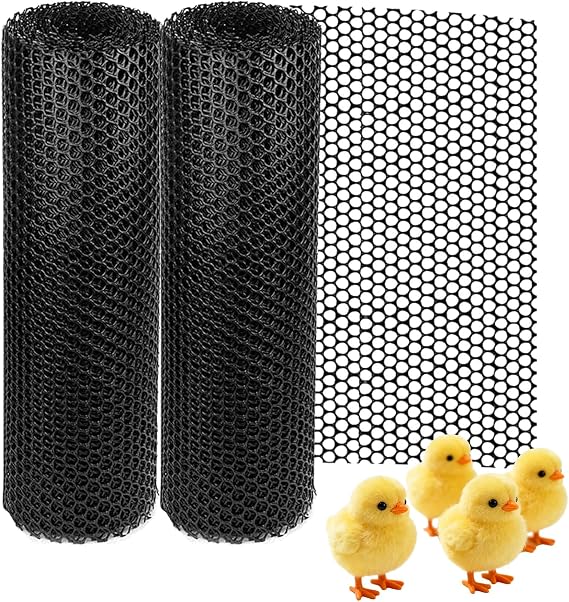 2-Rolls MAISHI 24" x 10ft Plastic Chicken Fence- 1/2"(12.7mm) Hole Poultry Netting for Chick Brooder & Nursery - Lightweight Rustproof Garden Fencing for Small Animals, Easy Cut HDPE Barrier, Black