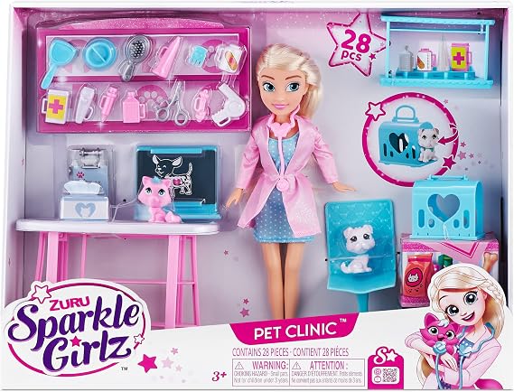Sparkle Girlz Pet Clinic Doll Set Sparkle Veterinary Clinic Toy 10.5 Inch Doll and Animal Playset for Girls by ZURU