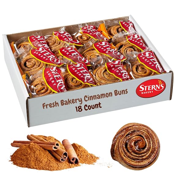 Cinnamon Buns Breakfast Pastry | 18 Pastries Individually Wrapped | Cinnamon Rolls Snack Cakes | Coffee Snacks | On the Go Snacks for Kids & Adults | Holiday, Birthdays, Parties | Sterns Bakery