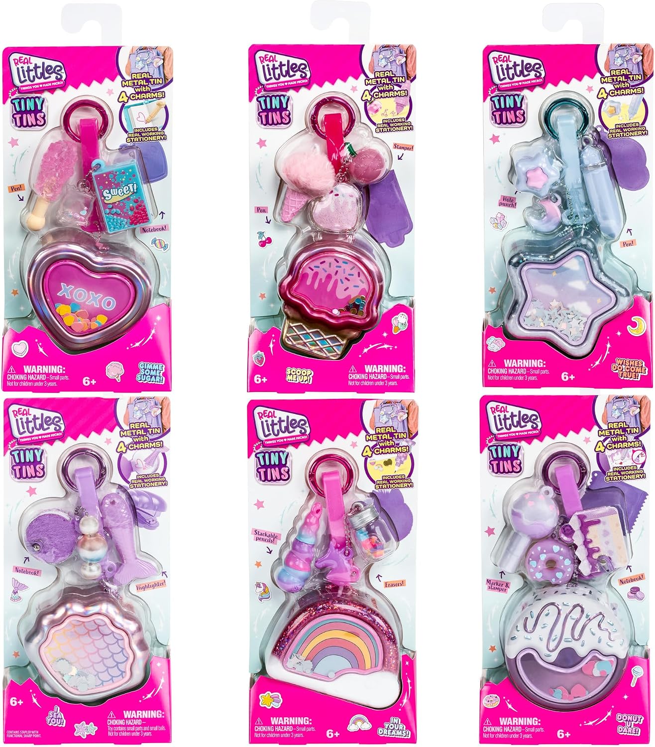REAL LITTLES Keychain Small Can with 4 Charms Real Working Stationery Collection 6 Multicolor