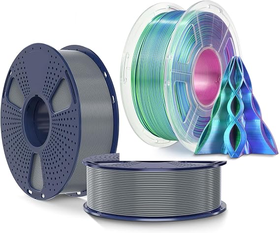 SUNLU PLA+2.0 3D Printer Filament Grey+Grey 2KG and SUNLU Silk PLA Plus 3D Printer Filament Triple Color Blue Green Purple 3KG