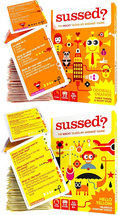 SUSSED 400 Wacky Conversation Starters for Kids, Teens & Adults- Family Card Game - Orange and Yellow Deck Bundle - Fun Gift - Travel Size