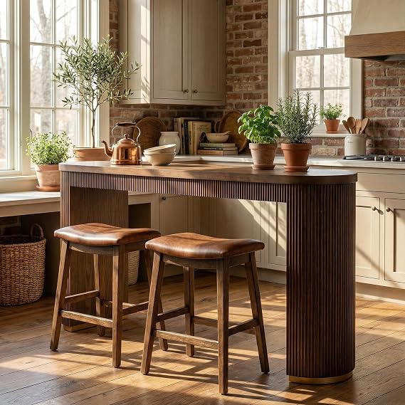 Christopher Knight Home Dory 64'' Long Oval Kitchen Bar Table for Home Kitchen/Dining Room, Sturdy Wooden Counter Height Pub Table with Double Pedestal Base, Modern Console Table, Walnut