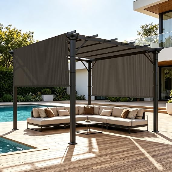 ECOOPTS 8'x16' Outdoor Shade Cover Canopy Sun Shade Cover with Grommets Weighted Rods for Pergola Patio Porch (Brown)