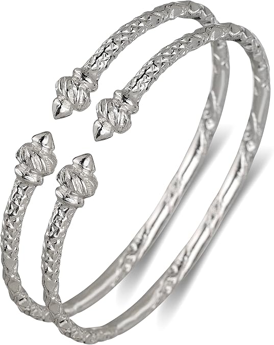 Better Jewelry Torch Ends .925 Sterling Silver West Indian Bangles, 1 pair