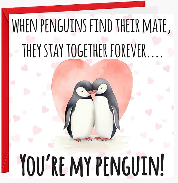 Penguin Valentines Day Card for Him or Her - Youre My Penquin Valentine Valentine's Card for Girlfriend Boyfriend Husband or Wife Valentine's Day Card for Fiance Fiancee Romantic Valentine's Day Card