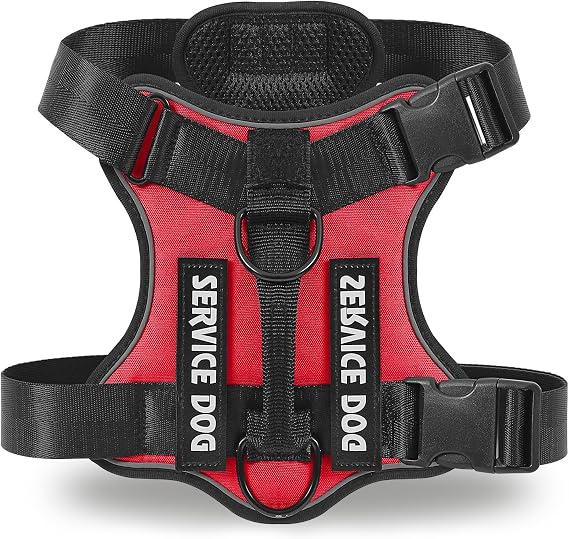 Dog Harness Small Medium Large, Reflective Tactical No Pull Harness for Dogs in Training, Adjustable Soft Service Pet Vest with Easy Control Handle, Red, XS