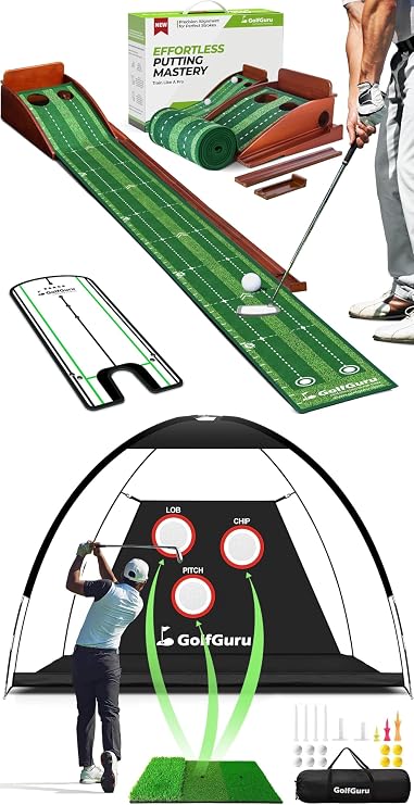 10x7ft All in 1 Golf Practice Net & 9.8ft Golf Putting Mat with Putting Mirror