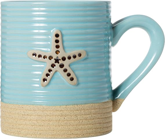 Cape Shore 15oz Sandy Stoneware Pottery Mug, Multiple Styles Available (Starfish)