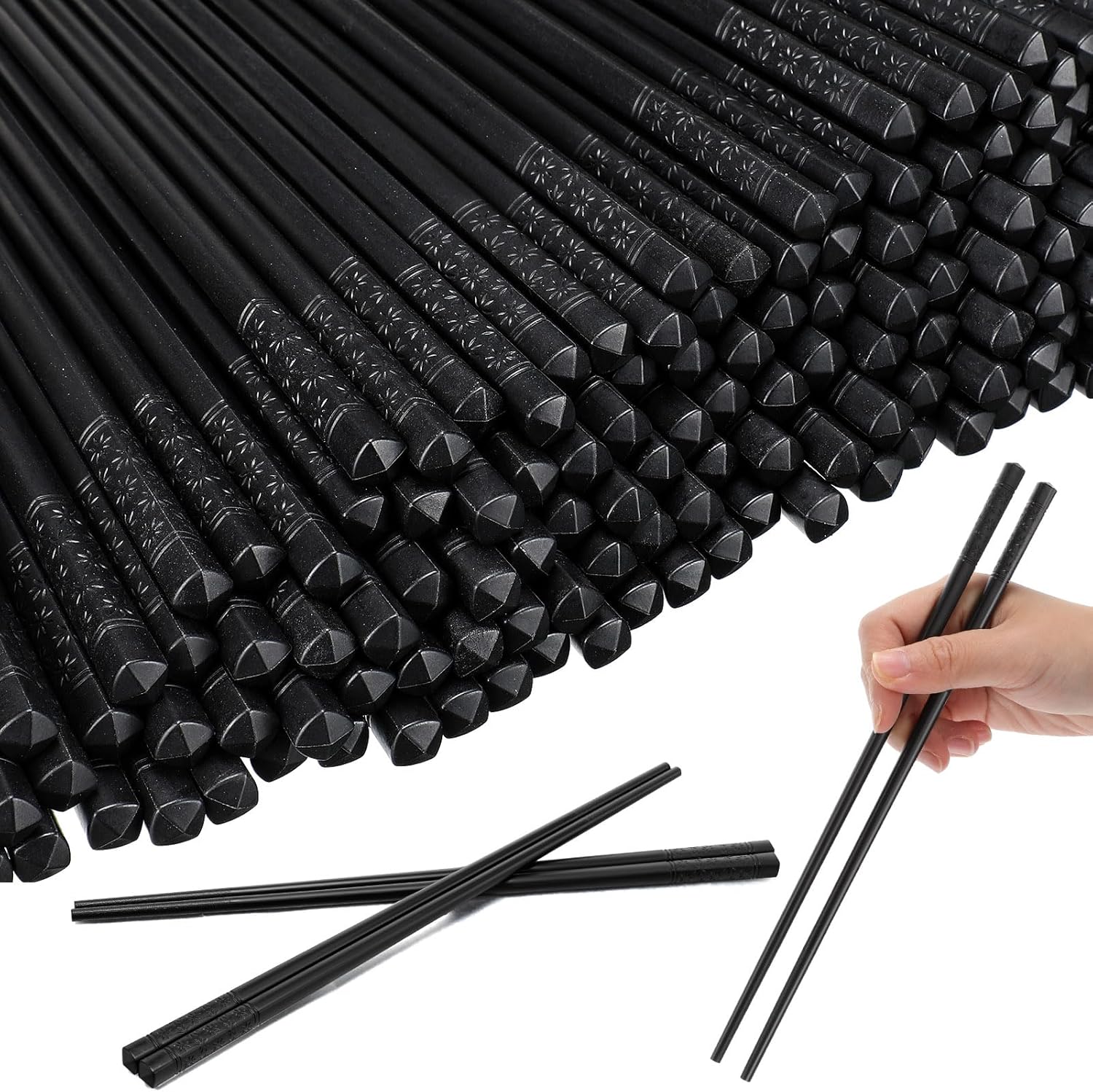 Dandat 100 Pairs Fiberglass Reusable Chopsticks 9.5 Dishwasher Safe Black Cherry Chopsticks for Chinese Style Japanese Food Cooking Supplies