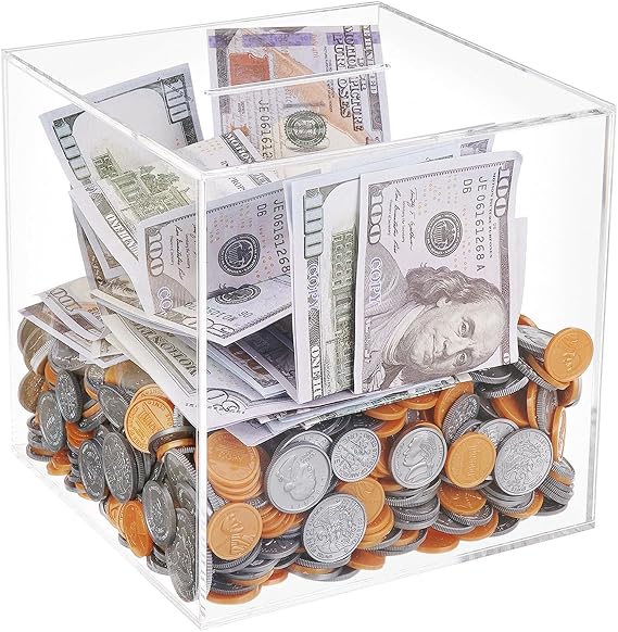 Clear Acrylic Piggy Bank for Adults, Must Break to Access Savings Money Cash Box for Vacation, Wedding, or Child's College Fund