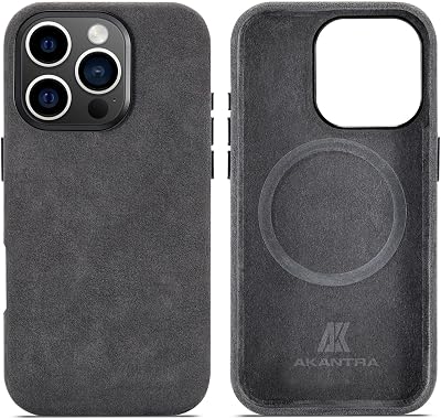 AKANTRA Alcantara Case for Apple iPhone16 Pro, Handmade Fully-Wrapped Synthetic Suede Cover, Compatible with Magsafe Wireless Charging Black, for iPhone16 Pro