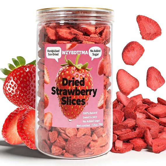 Freeze Dried Strawberries Slices, 7.05oz(200g) Sealable Jar| No Sugar Added, Fruit Snacks for Smoothies, Baking & Emergency Food Storage | Kid-Friendly, Gluten Free & No Additives