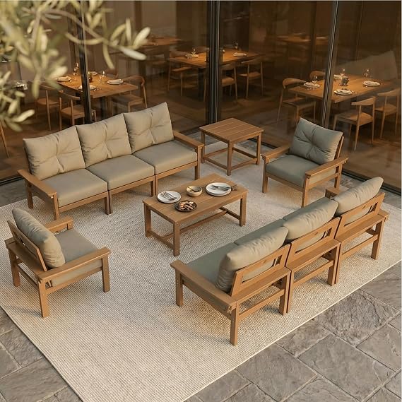 10-Pc HDPE Outdoor Sofa Set w/Coffee Table & Side Table