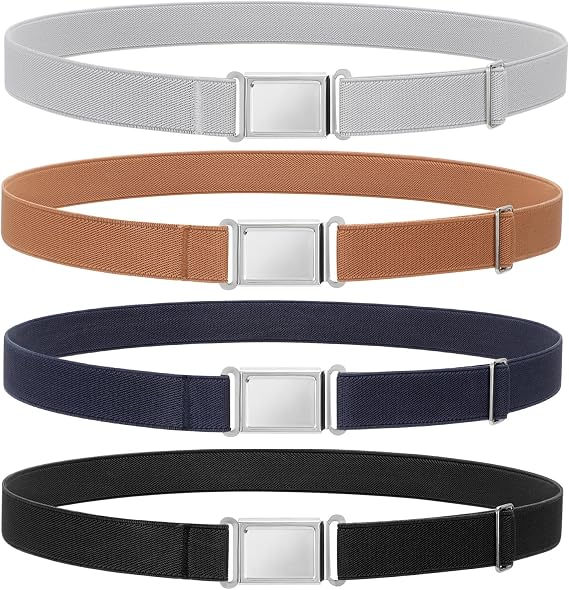 LEACOOLKEY 4 Pack Kids Magnetic Buckle Elastic Belts Boys Girls Adjustable Easy Clasp Magnetic Belt