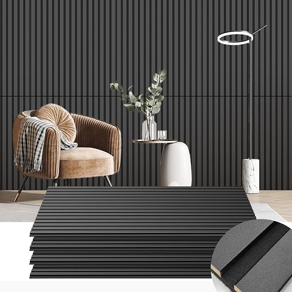 4 Pack Wood Panels for Wall, 47.2"23.6" Wood Slat Acoustic Panels for Wall, Soundproof Panels, 3D Fluted Panels for Interior Decor (Black)