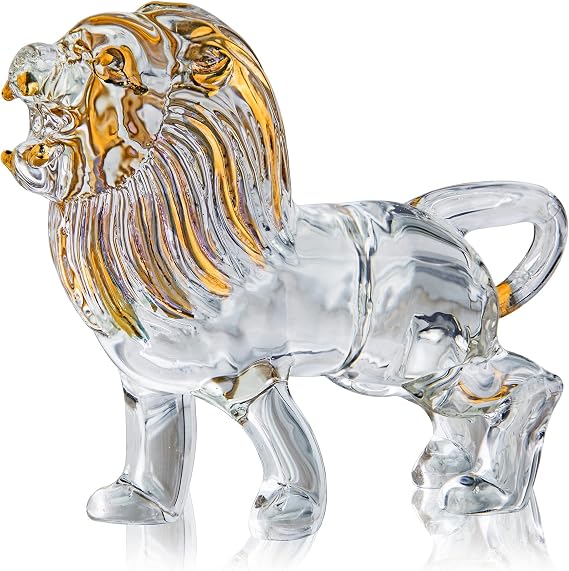 YU FENG 5.5 Inch Crystal Lion Figurine, Blown Glass Animal Decor | Painted Lion Design, Handmade Glass Art, Crystal Paperweight, Leo Zodiac Gift, Collectible Gift for Animal Lovers