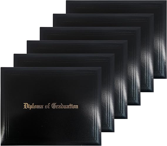 GraduationMall Imprinted Diploma Cover for Certificate 8.5''x 11'' Black,6-Packs