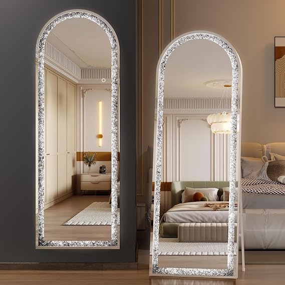 55"x20" Arched LED Full Length Mirror, Diamond Frame