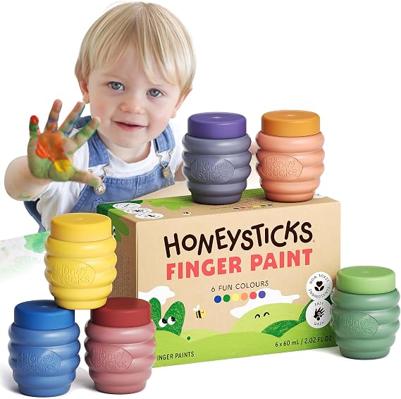 Honeysticks Non Toxic Finger Paint (6 Bright Colors) - Washable from Skin