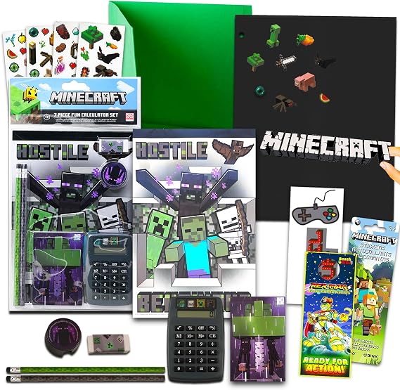 Minecraft School Supplies for Boys Bundle w Calculator, Folders, More | 9Pc Minecraft Back to School Essentials, Elementary Classroom Must Haves for Stationery, Organization Plus Stickers, More