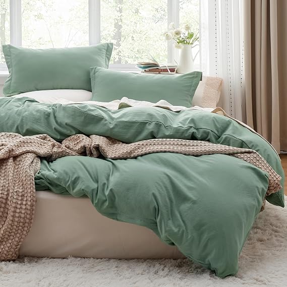 Bedsure Prewashed Cal King Duvet Cover, Cotton-Like Bedding Set, Sage Green