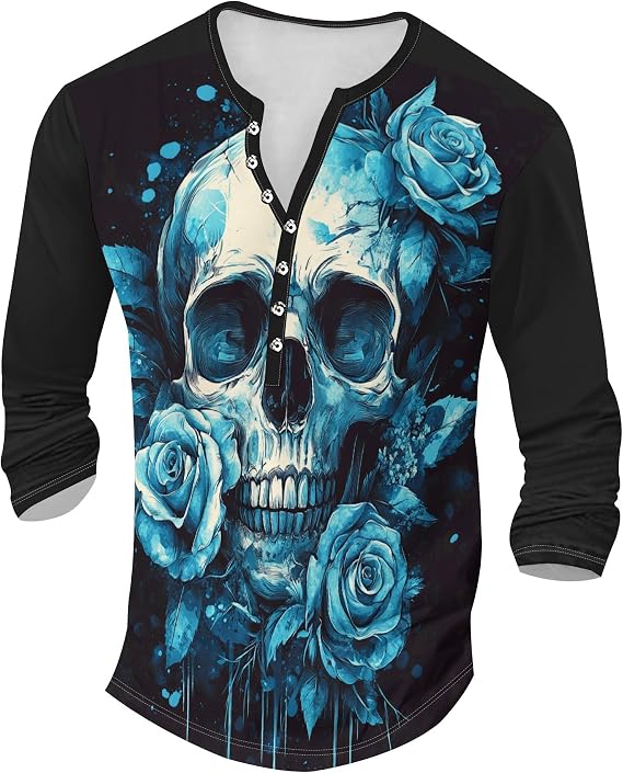 Zhyaj Henley Shirts for Men Casual Workwear Lightweight Long Sleeve T-Shirts Quick Dry Shirts Graphic Club Pullover Tee
