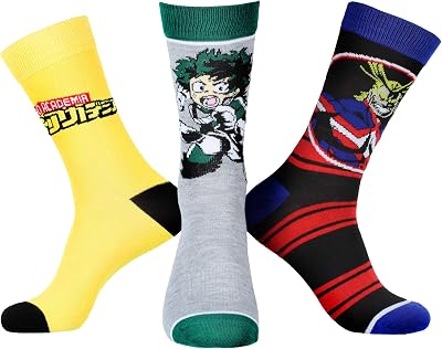 My Hero Academia Socks Mens Izuku Midoryia All-Might Anime Manga 3 Pack Mid-Calf Adult Crew Socks