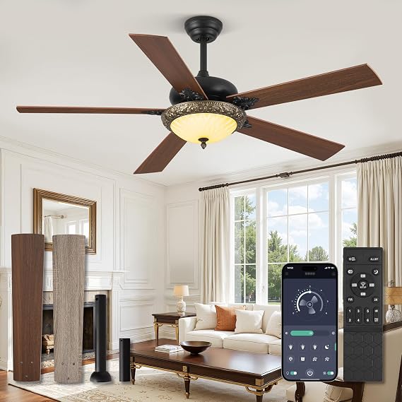 Fanbulous 56" Vintage Ceiling Fan with Light, Antique Ceiling Fan with Dimmable LED Light, Remote/APP Control,Dual Finish Blades,6-Speed Traditional ceiling fan for Bedroom, Living Room,Indoor&Outdoor