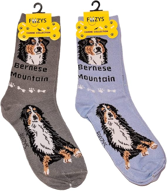 Foozys Unisex Crew Socks Canine Collection (Bernese Mnt),Fits Shoe Size 4-10